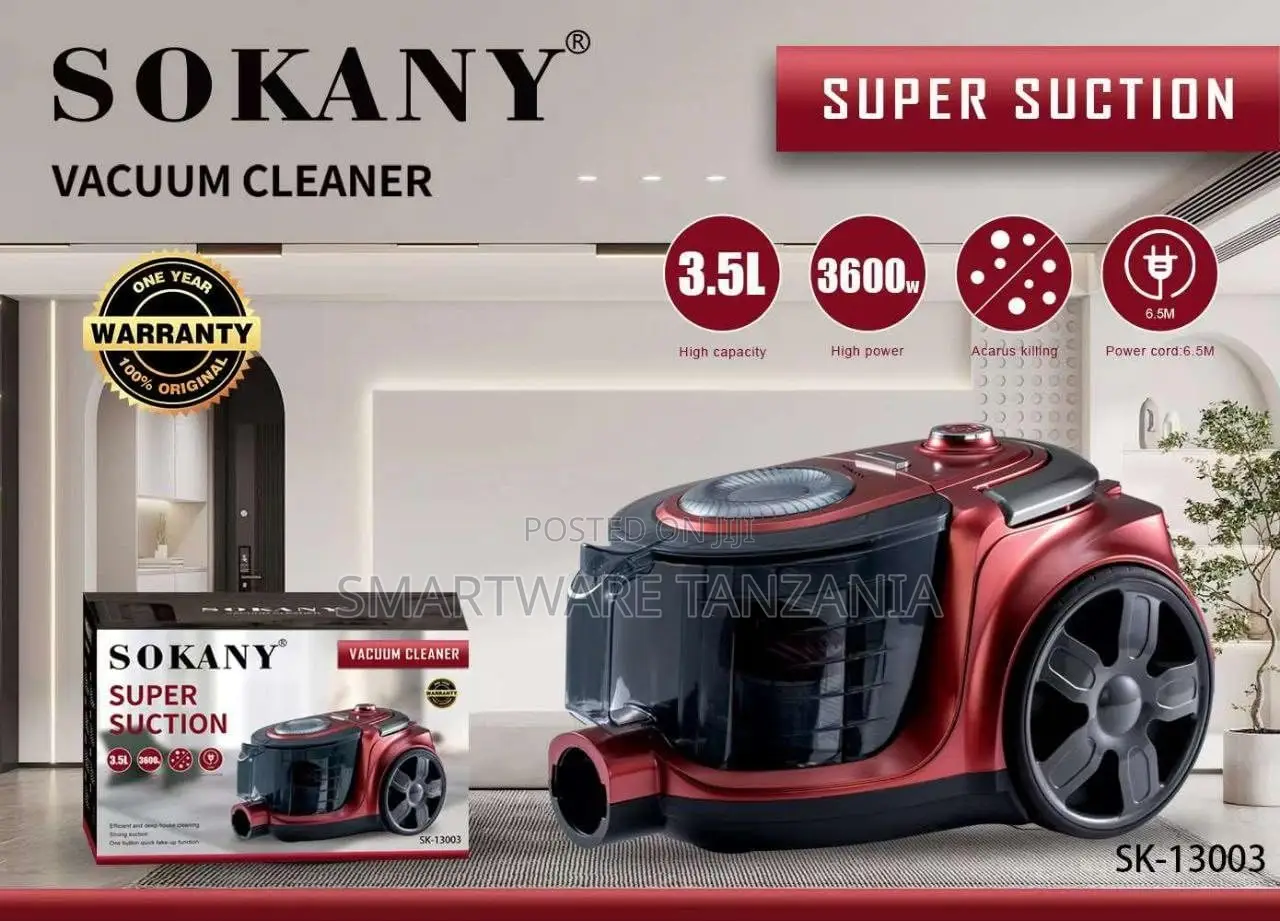 Sokany Sk-13003 3600w Vacuum Cleaner, 3.5 Liter Capacity, Red