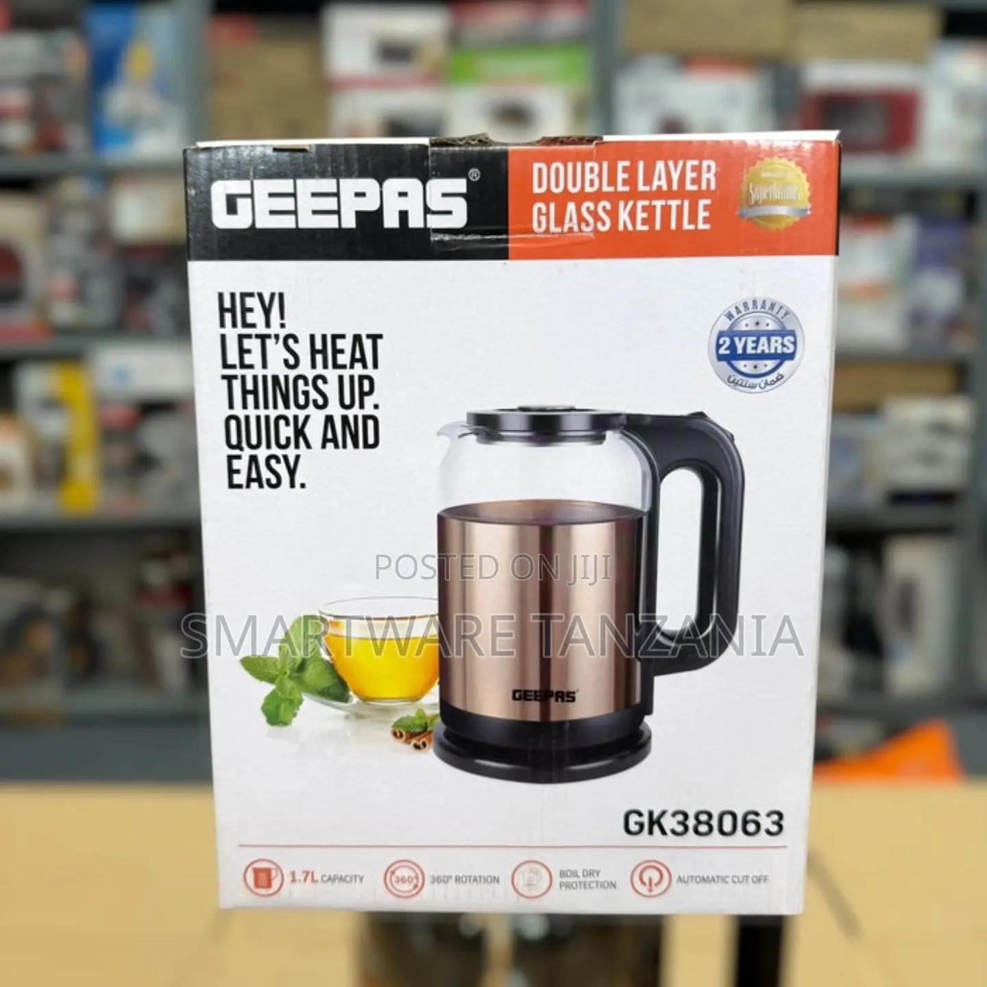 Geepas Gk38063 Double Layer 1.7l Glass Electric Kettle