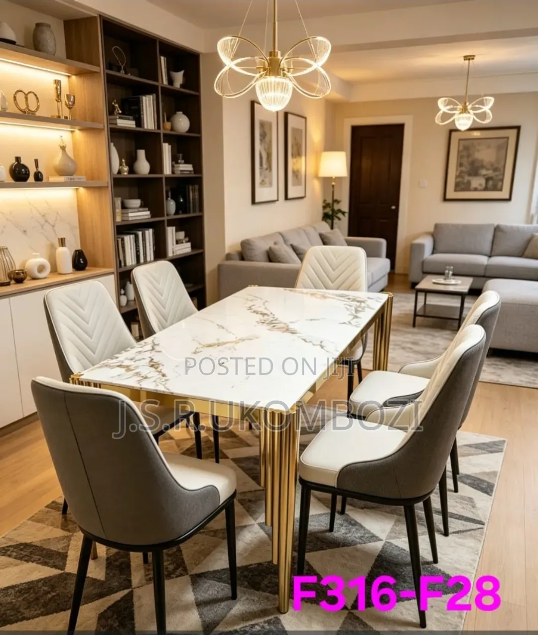 “Modern Dining Table Set With Marble-Style