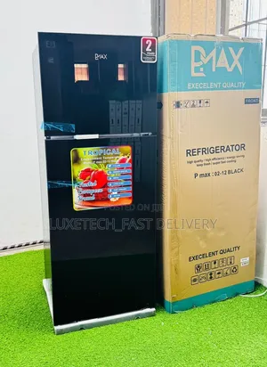 Pmax Black Glass Double-Door Refrigerator 212-Litres