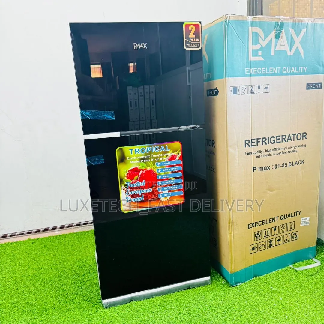 Pmax 185-Litres Black Glass Double Door Fridge