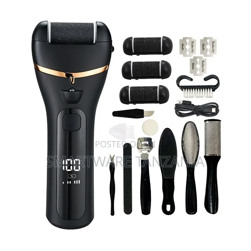 Electric Foot File Callus Remover Kit Led Display Black Set