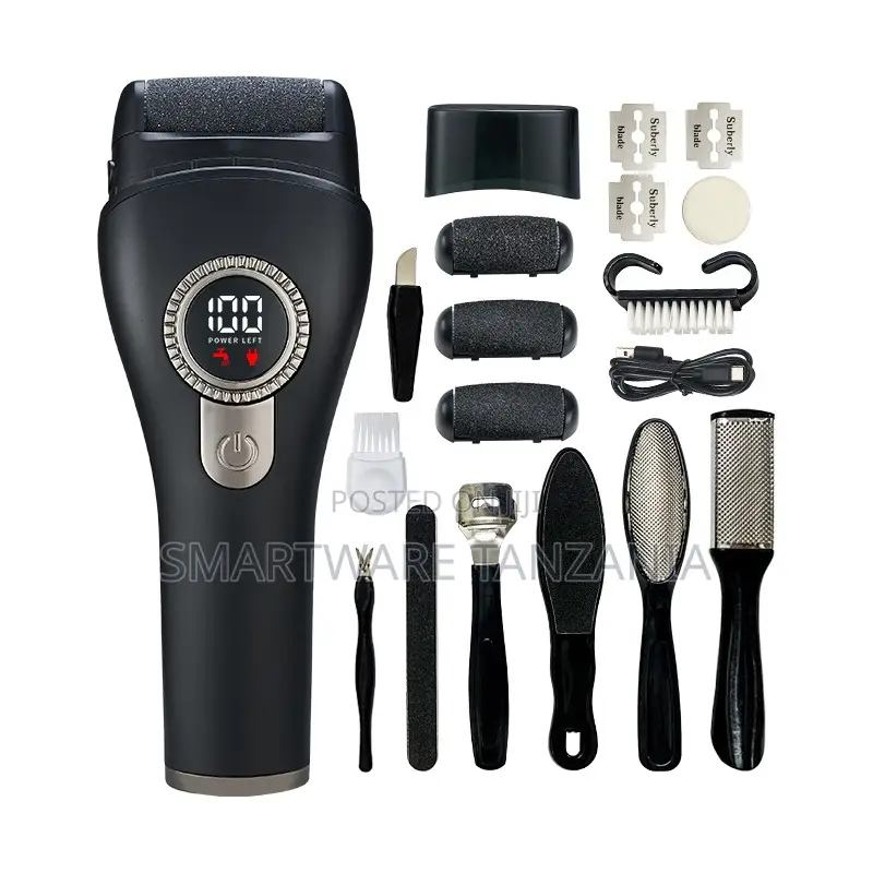Electric Double Roller Callus Remover Pedicure Set Led Black
