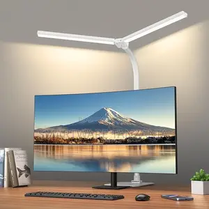 Dual Arm Led Desk Lamp Monitor Mount Dimmable Eye Care White