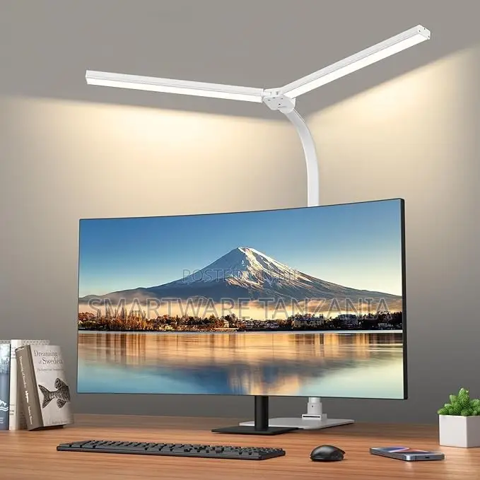 Dual Arm Led Desk Lamp Monitor Mount Dimmable Eye Care White