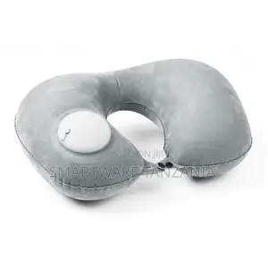 Grey Velvet Inflatable Neck Pillow With Press-button Pump