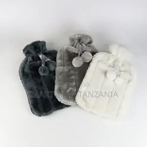 Faux Fur Hot Water Bottle Cover in Dark Grey Light Grey Cream