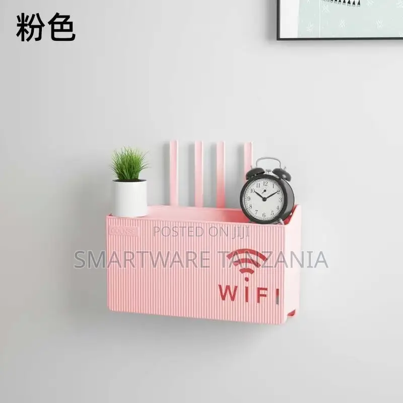Pink Wall-mounted Wifi Router Shelf Box And Organizer