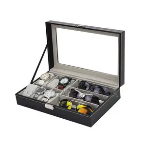 Dual Compartment Watch Sunglasses Display Box Black Latch