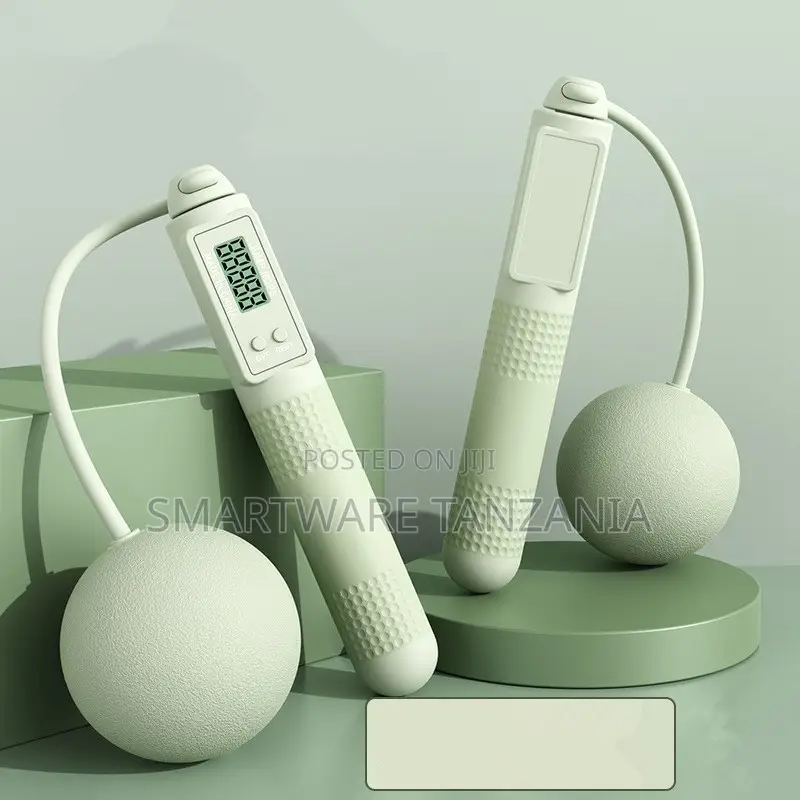 Green Digital Jump Rope With Ball Weights Lcd Counter