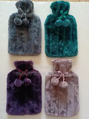 Fluffy Hot Water Bottle With Plush Cover Pom Pom 4 Colors