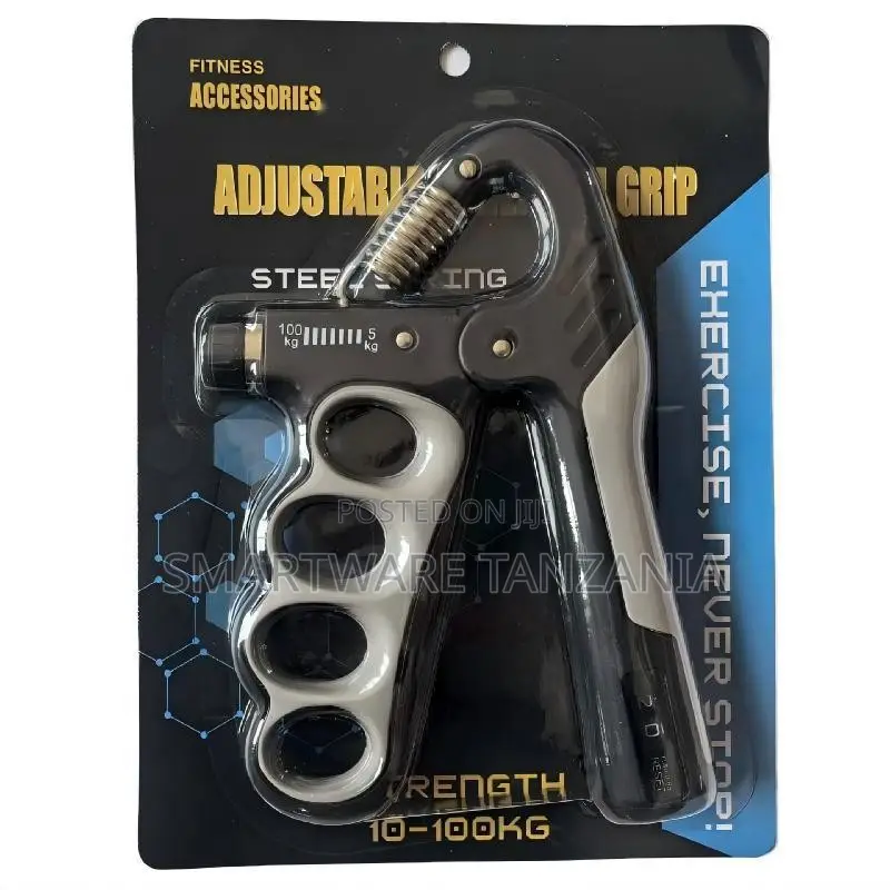 Adjustable Hand Gripper 10-100kg Steel Spring Grey White Gym