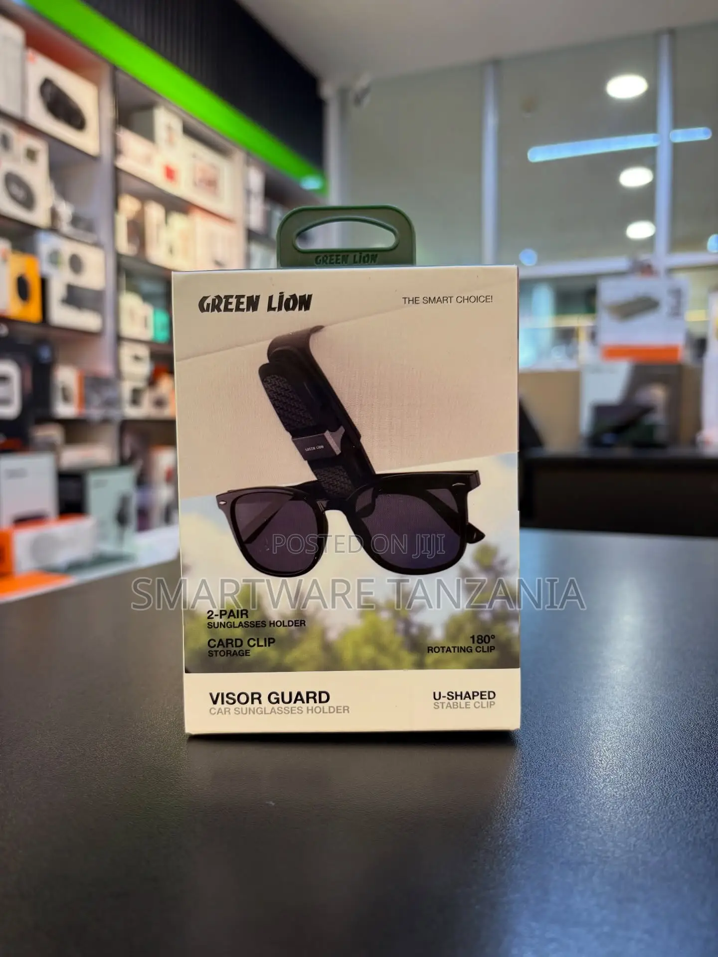 Green Lion Visor Guard Car Sunglasses Holder With Rotating Clip