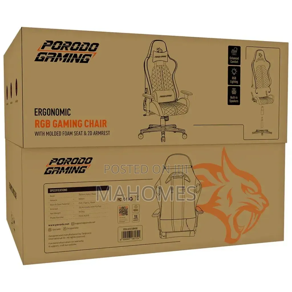 Porodo Gaming Ergonomic Gaming Chair - Black/ Orange