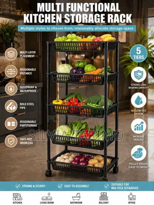 5-Tier Multi-Functional Kitchen Storage Rack With Wheels