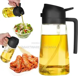Black Glass Oil Bottle With Pour Spout And Spray Nozzle