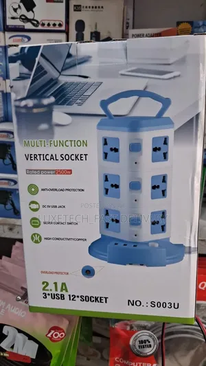 Multifunctional Vertical Socket Tower With 12 Sockets and 3 Usb Ports