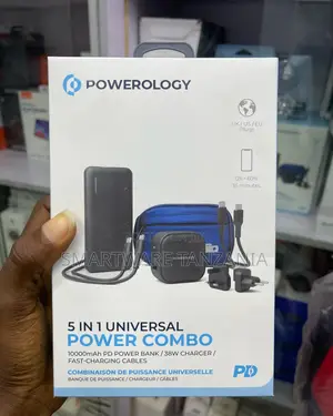 Powerology 5-in-1 Power Combo 10000mah Bank 38w Charger Cables