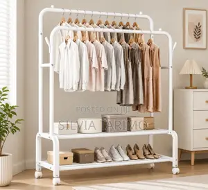 Premium Double-rail Clothes Rack With Shelves Wheels