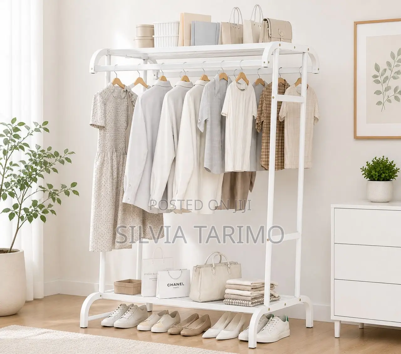 Modern Multi-functional Clothes Rack With Top Shelf Storage