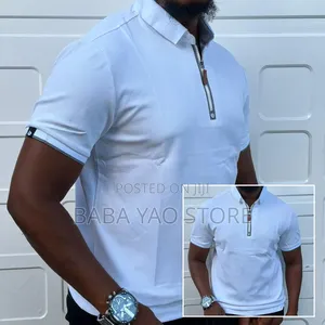 Men's Solid Color Breathable Short Sleeved Band Collar T-Shirts