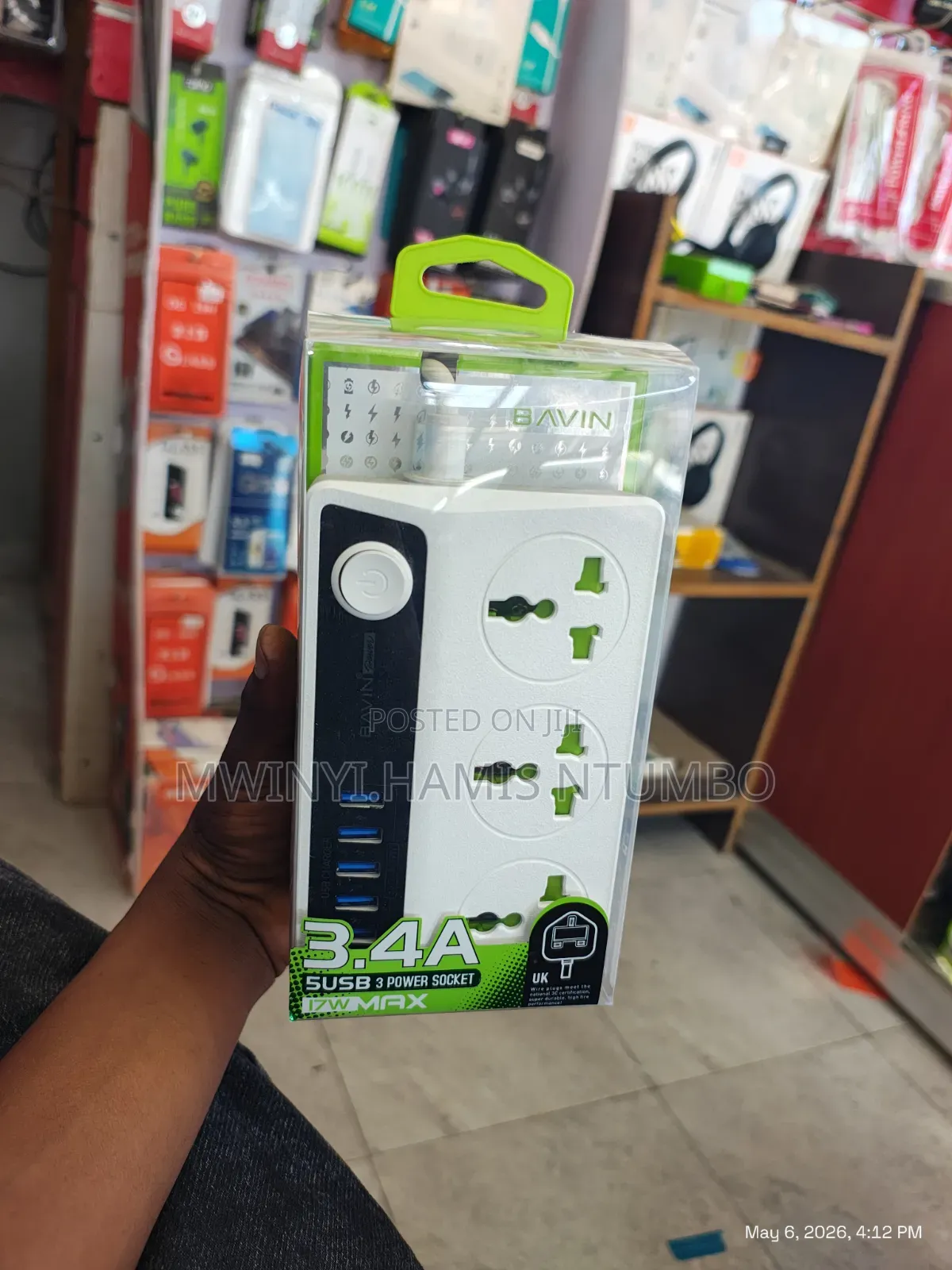Extension Cable Bavin 3.4a + 5 Usb +3 Power Socket