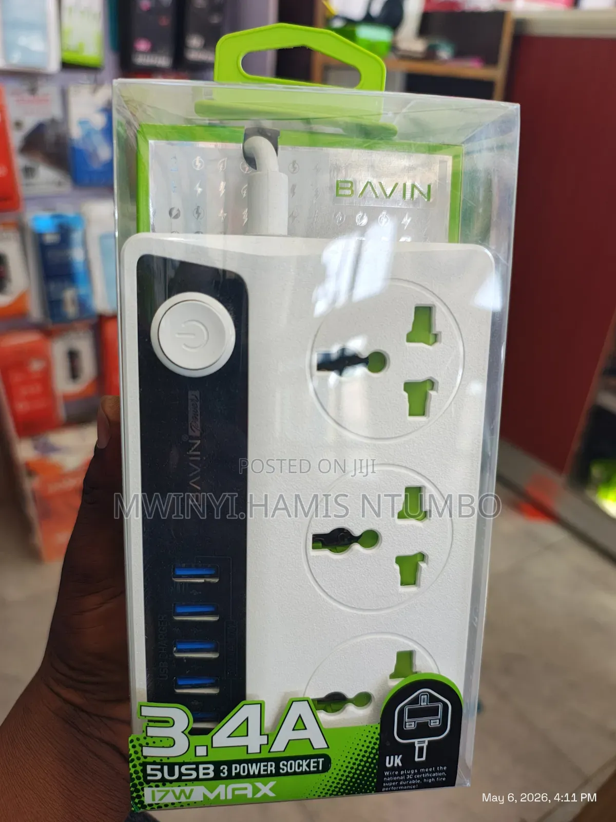 Extension Cable Bavin 3.4a + 5 Usb +3 Power Socket