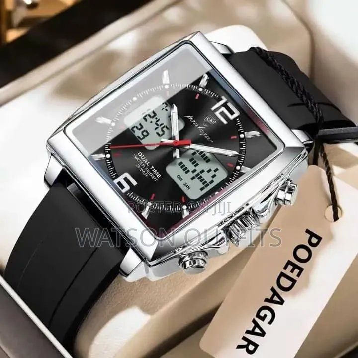 Men's New and Original Watches With Dual Time Poedagar Smartly Branded