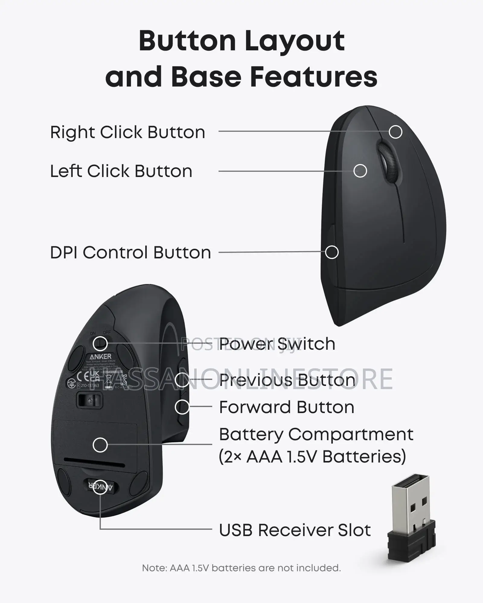 Anker 2.4g Wireless Vertical Ergonomic Optical Mouse