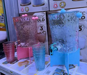 5-Liters Plastic Beverage Dispenser (Decanter) With 4 Glasses