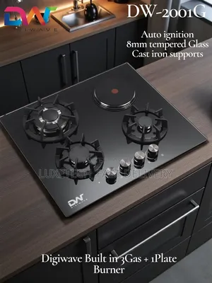 Digiwave 3 Gas Burners and 1 Electric Plate Built-in Hob Glass Surface