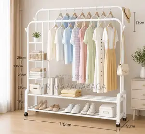 Heavy Duty Double Pole Clothes Hanger With Shelves 68kg