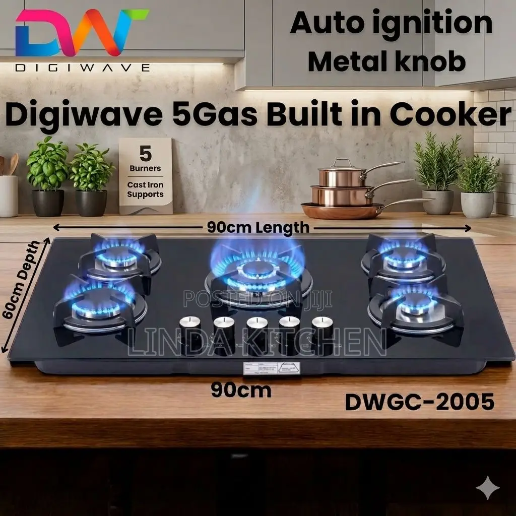 Digiwave Built in 5gas Burner Glass Body 90cmx60cm