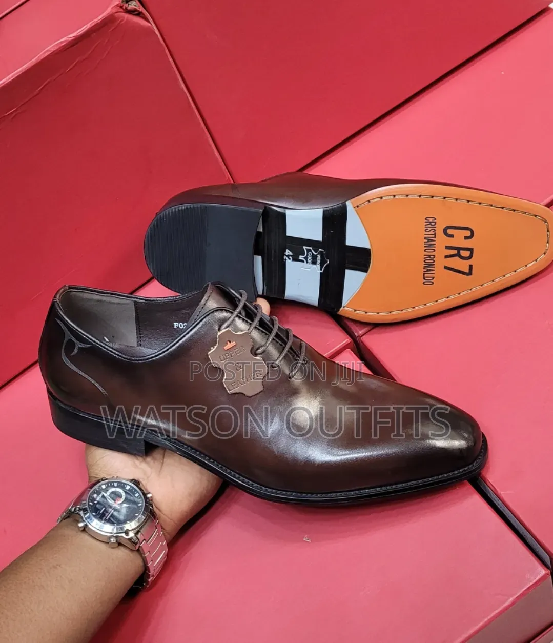 Men's Leather Shoes or Purely Leathered Cr7 Smartly Branded Mocca