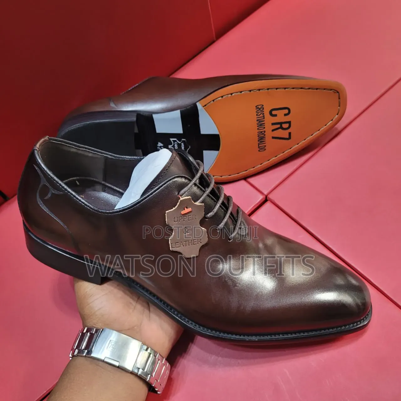 Men's Leather Shoes or Purely Leathered Cr7 Smartly Branded Mocca