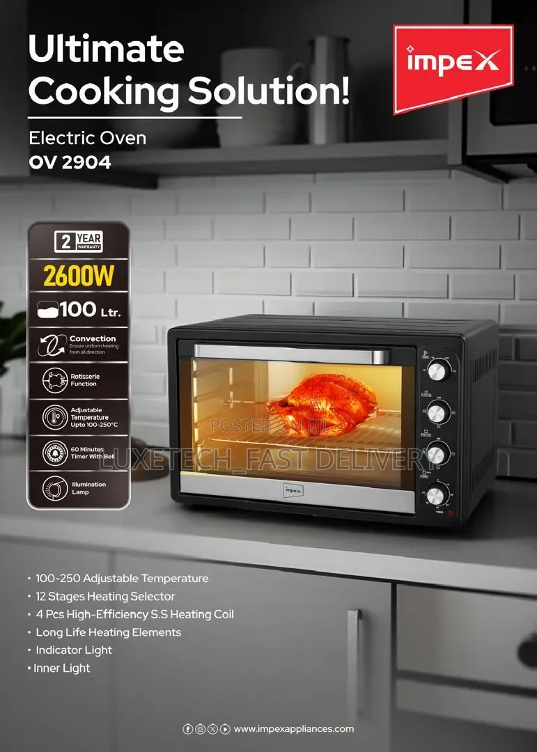 Impex Electric Oven 100-litres With Rotisserie Function