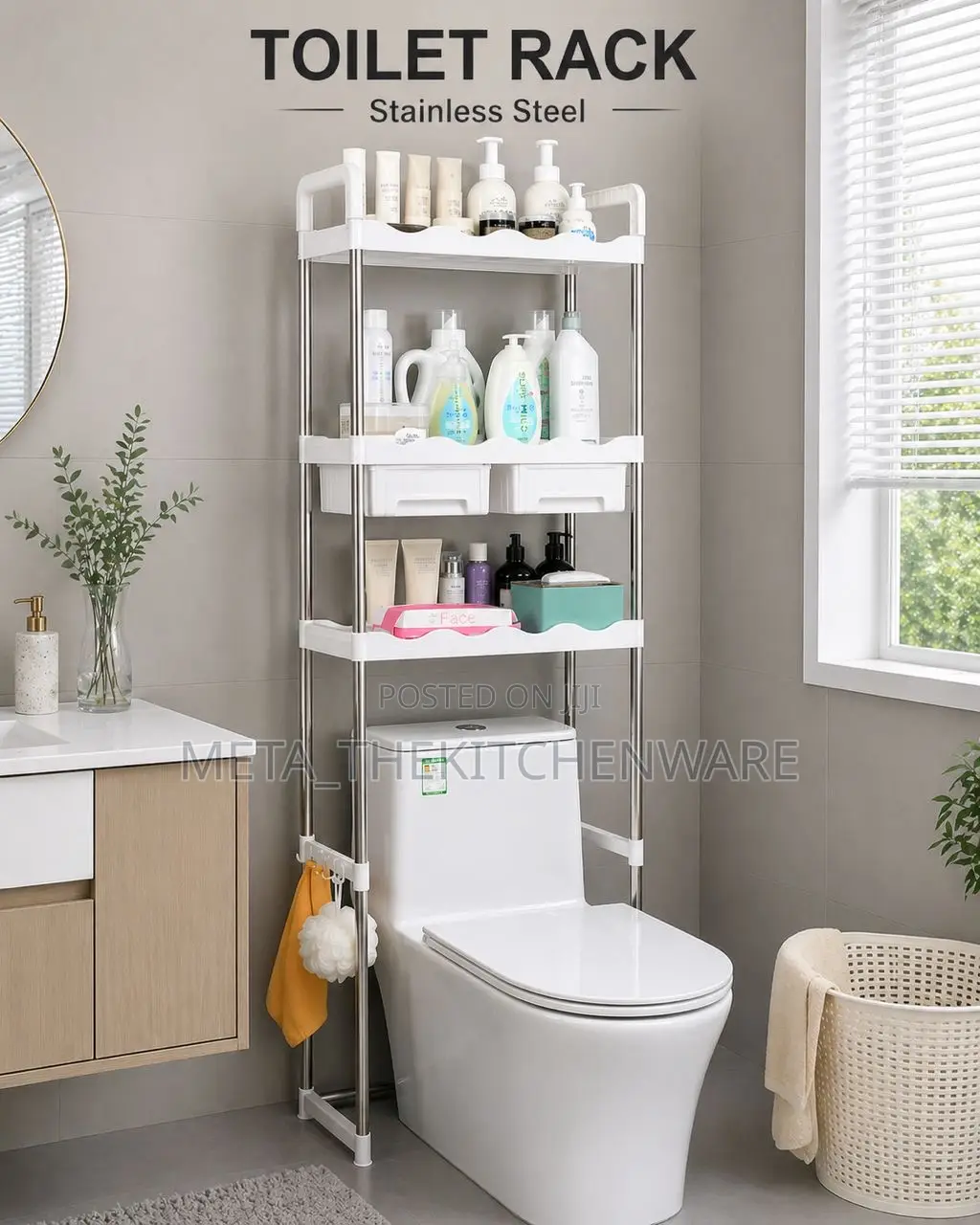 3-tiers Stainless Steel Toilet Storage Racks With Shelves