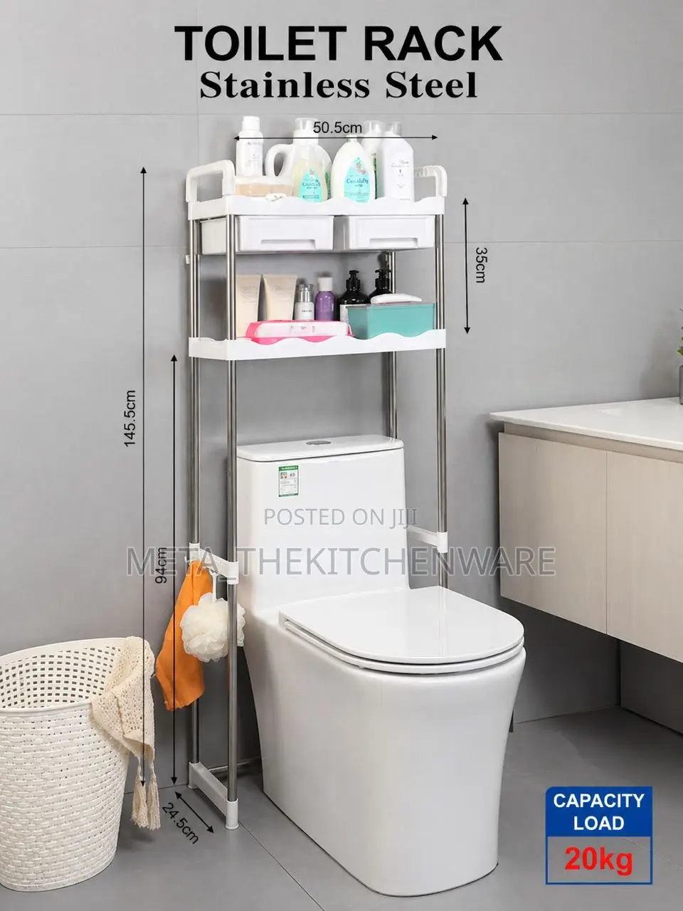 2-tiers Stainless Steel Toilet Rack With Shelves