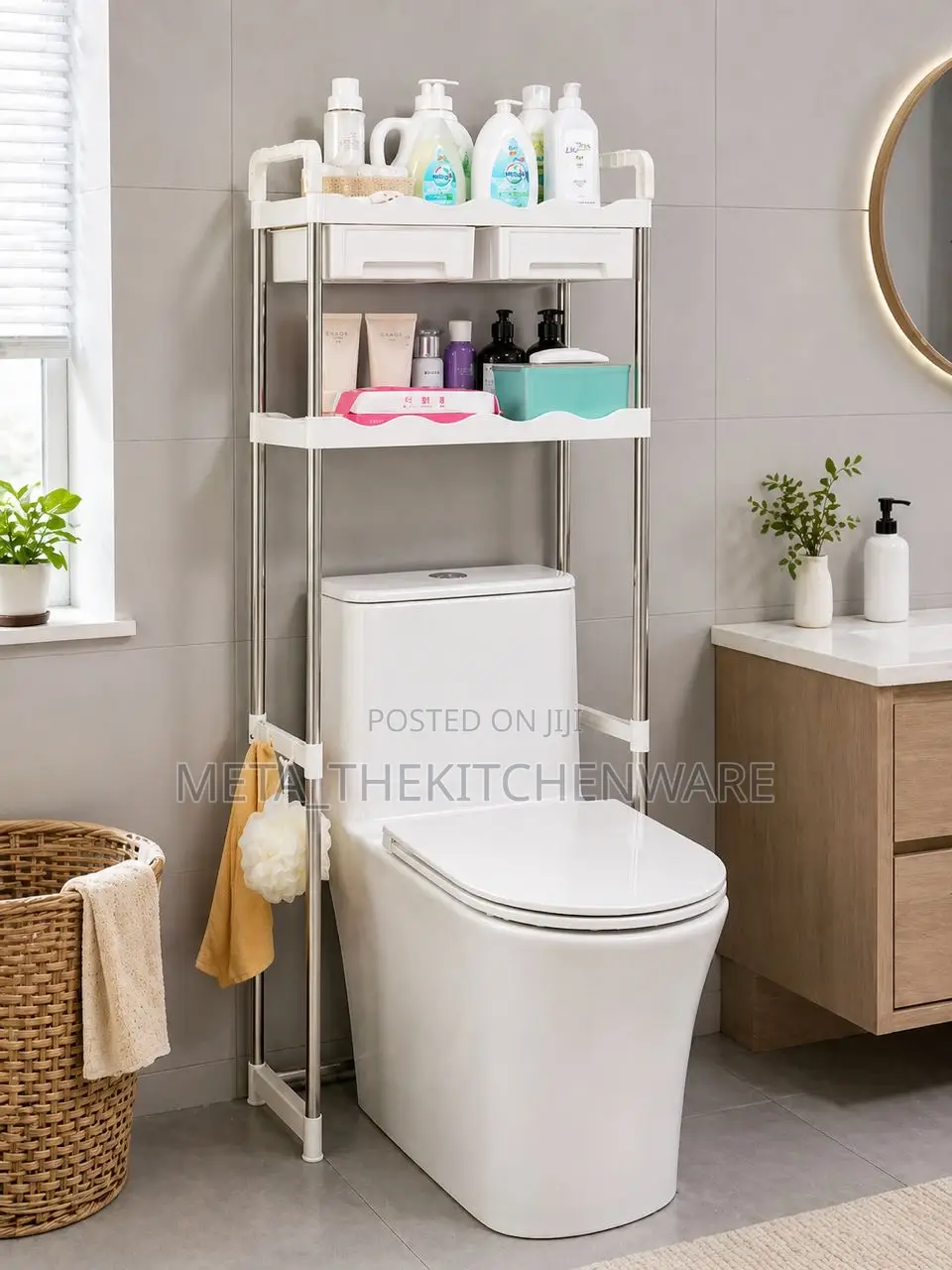 2-tiers Stainless Steel Toilet Rack With Shelves