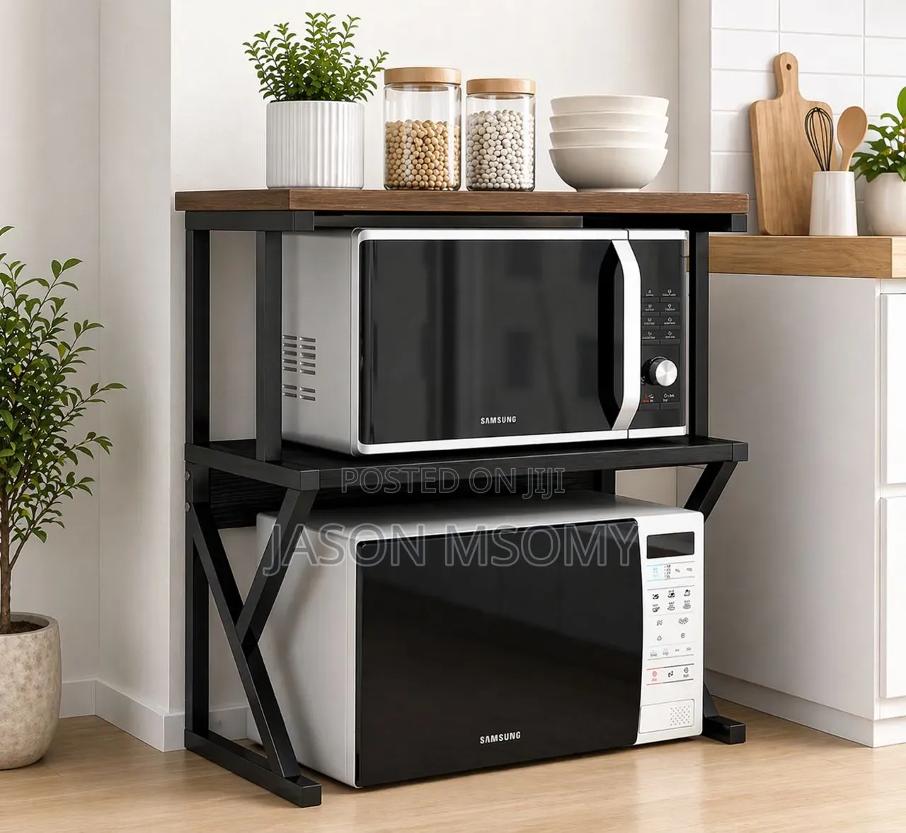 Tier Wood Metal Microwave Rack