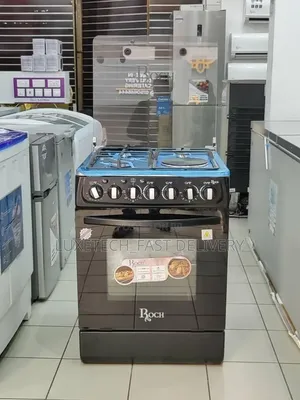 Roch Cooker 60*60 With 3 Gas 1 Electric Plate + Electric Oven (Black)