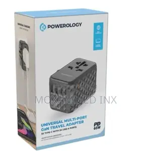 P65w3pd-Gy Powerology 65watts Pd Universal Multiport Gan Travel Adapta