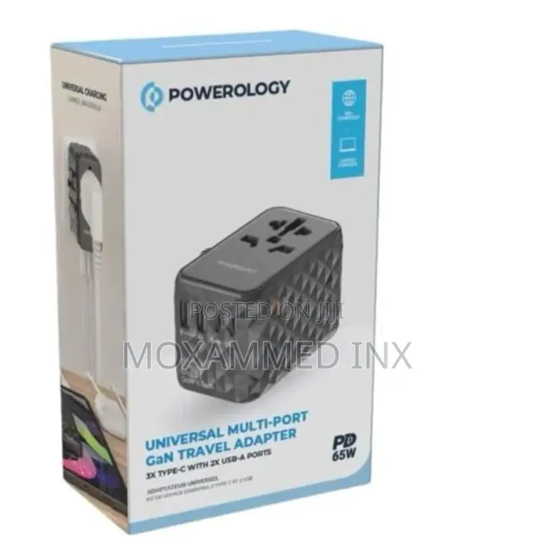 P65w3pd-Gy Powerology 65watts Pd Universal Multiport Gan Travel Adapta