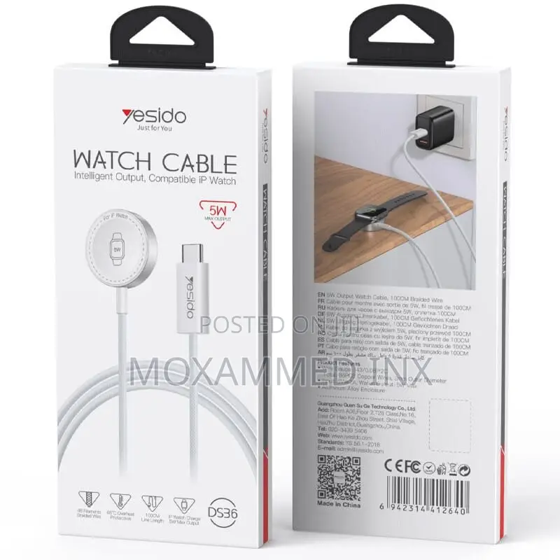 Ds36 Yesido Watch Cable Charger for Apple 5watts 1meter Braided Cable
