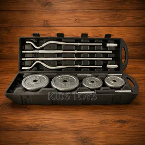 55kg Adjustable Chrome Barbell and Dumbbell Weight Set in a Carrying