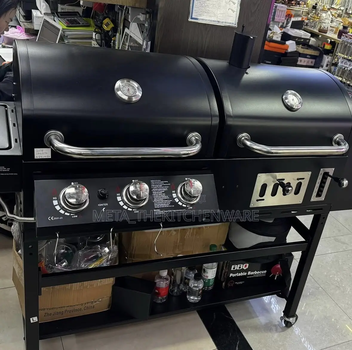 Heavy Duty Gas And Charcoal Bbq Grill Trolley