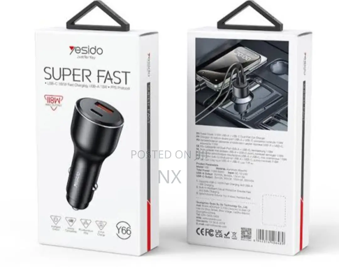 Yesido Y65 Super Fast Car Charger 118w Usbc 100w + Usba 18w