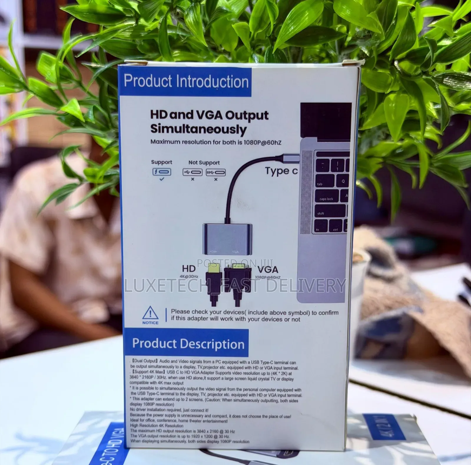 Type C to Hdmi and Vga Adapter for Connecting Laptops to Displays