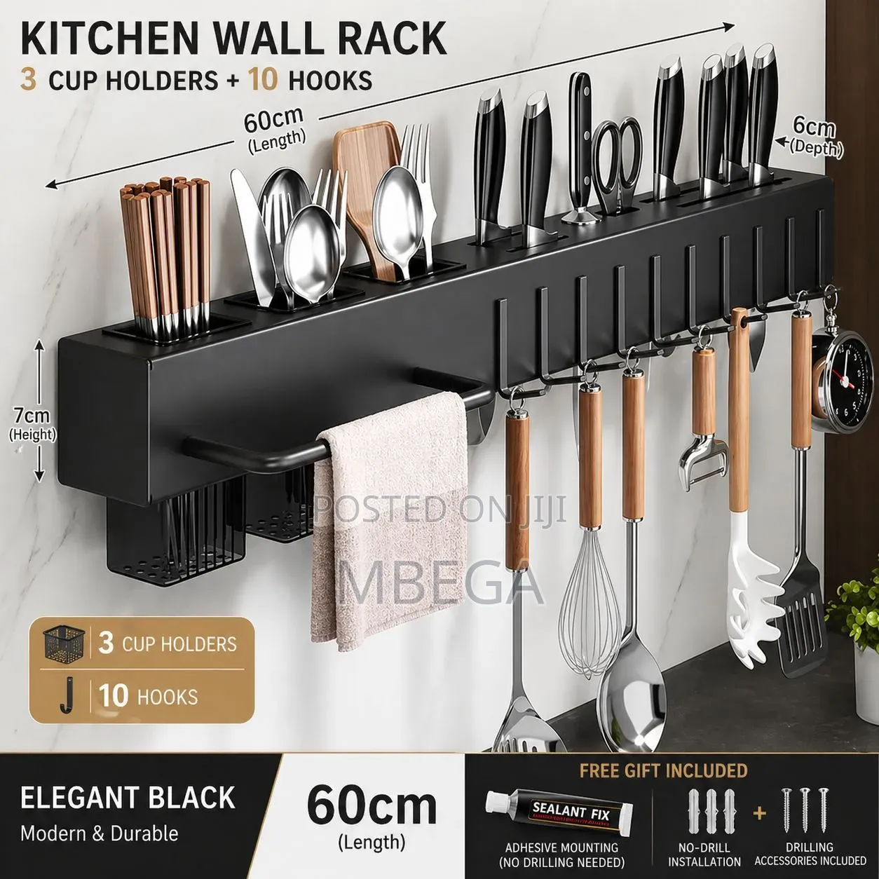 Kitchen Wall Mounted Utensil Rack