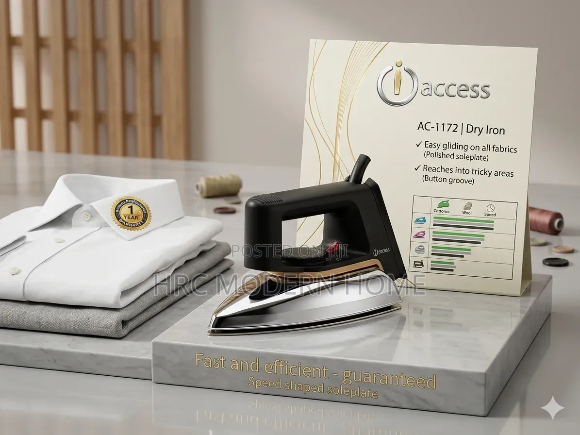 Access Dry Iron Ac-1172 - Pasi Imara Ya Nguo Yenye Warranty Ya Mwaka 1